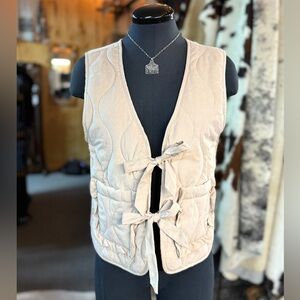 NEW Quilted Ruffle Tie Vest in Tan